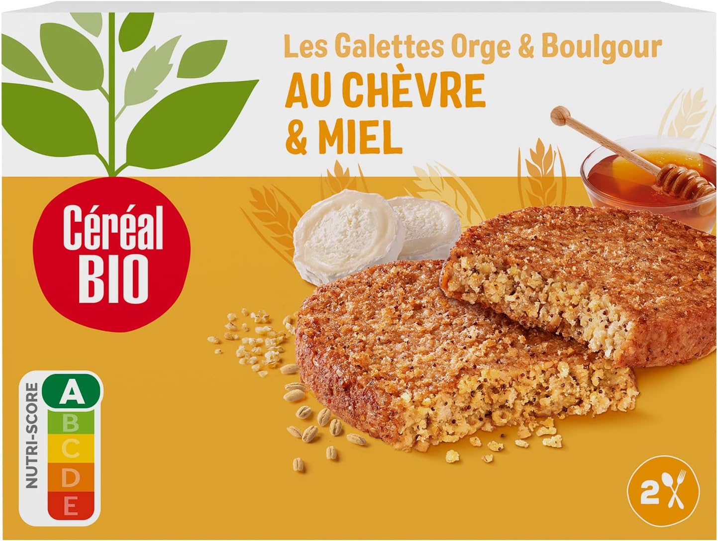 Galettes Orge & Boulgour au Chèvre & Miel - Végétarien et Bio - Simple et Rapide à Réchauffer - 200g (2 x 100g) - 200726 (L'emballage Peut Varier)