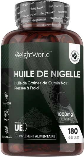 Huile de Nigelle Cumin Noir 1000mg- 180 Gélules Vegan Pour 6 Mois, Huile de Graines de Cumin Noir Pressé à Froid, Poudre de Nigella Sativa, Soucre d'Omega 3, 9, Vitamine C, Minéraux, Fabriqué en UE