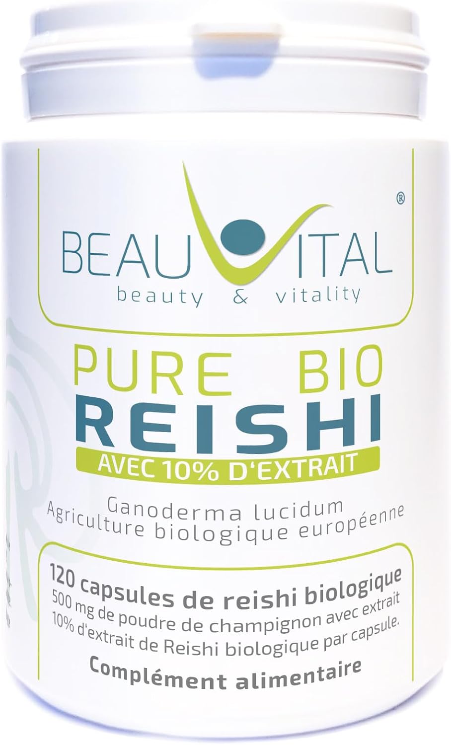 Pure Reishi Bio capsules avec 10% d'extrait bio - 120 capsules de Reishi 500mg de poudre de champignon Reishi issu de l'agriculture biologique européenne, végétalien, sans additifs artificiels