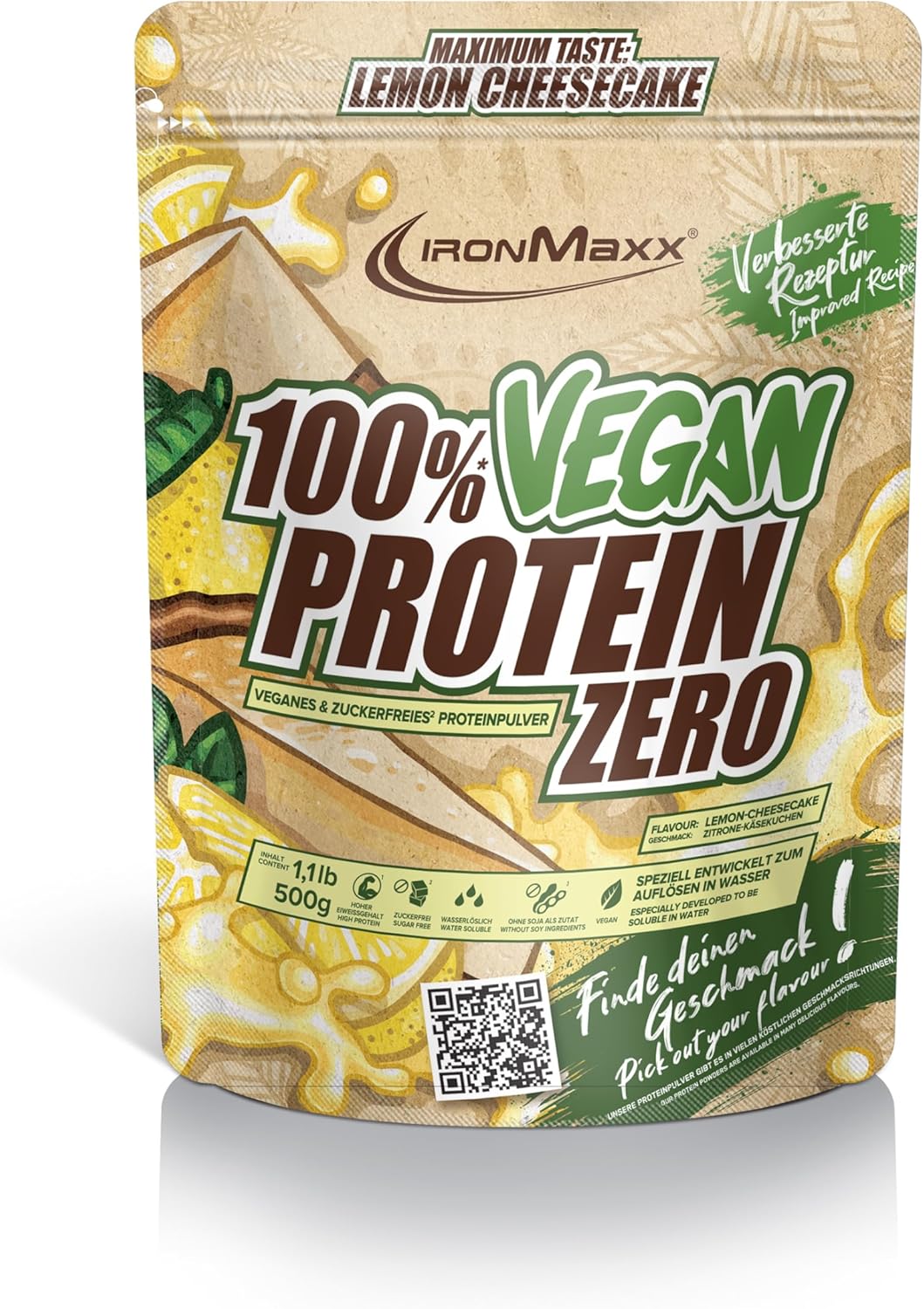 100% Vegan Protein Zero - Cheesecake au Citron 500g - Poudre de protéine sans sucre et riche en protéines composée de 4 ingrédients - Poudre de protéine véganes sans aspartame