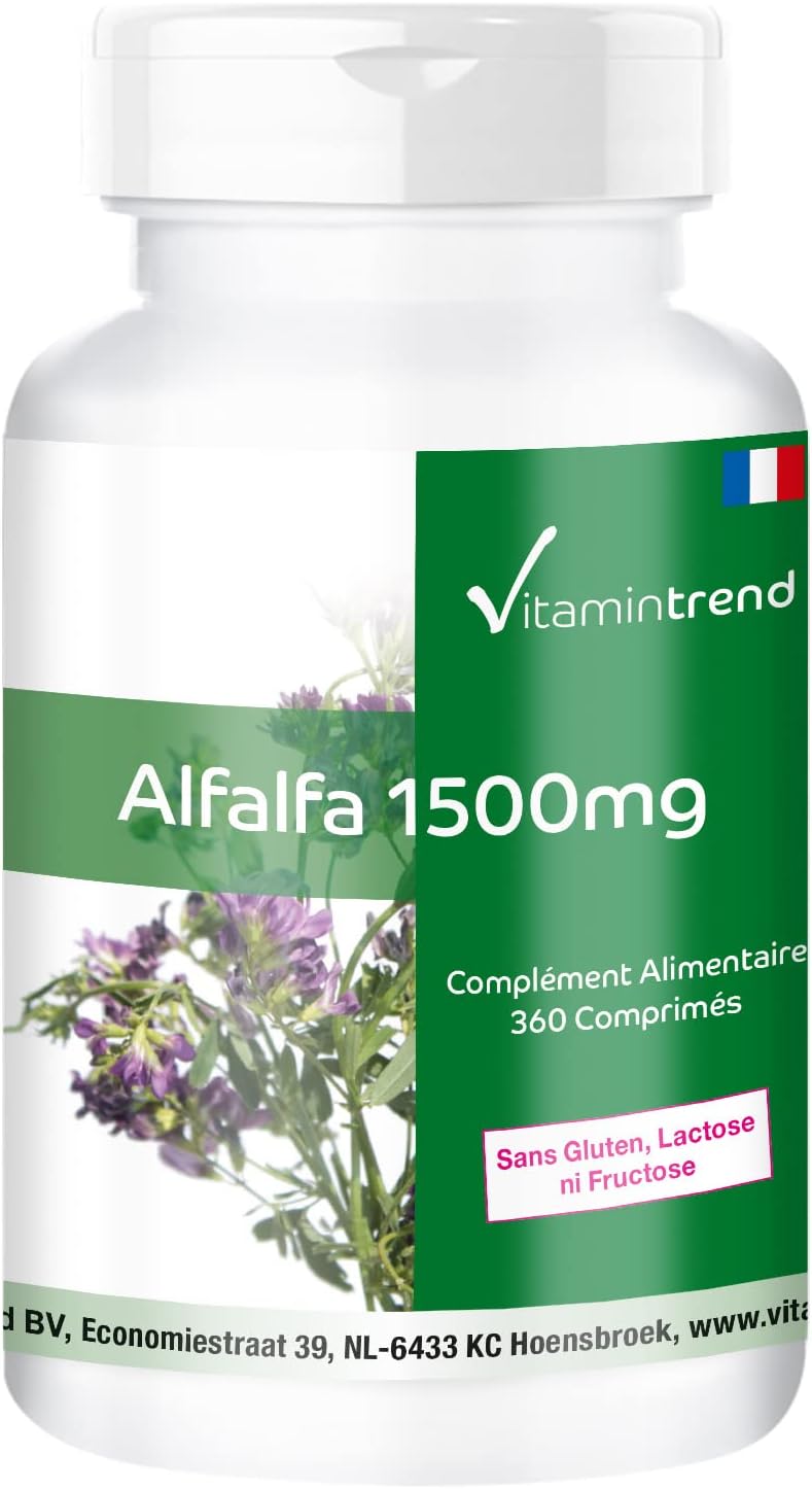 Alfalfa 1500mg – Luzerne - 360 comprimés - ! POUR 4 MOIS ! – Végan - Flacon avantageux