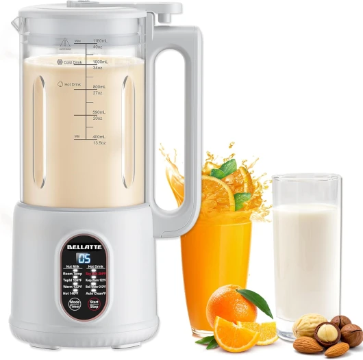 Bellatte Machine à Lait de Noix 1200 ML, Machine à Smoothie et Jus avec Fonction de Nettoyage Automatique, Machine à Lait de Soja pour Petit Déjeuner en Famille