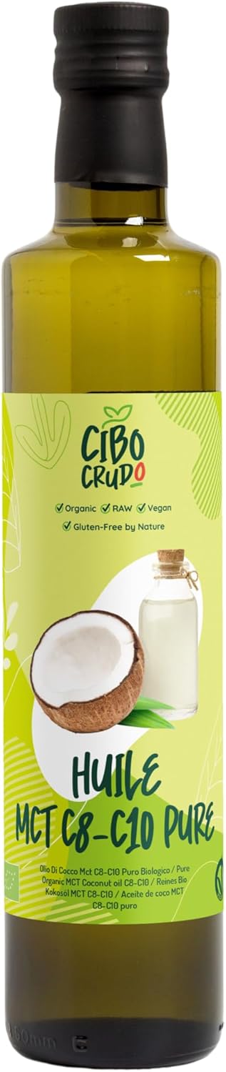 Huile de Coco MCT C8 C10 Bio Pressé à Froid 60% C8 40% C10-500ml - Huile MCT Bio de Noix de Coco Naturel et Pur pour Utilisation Keto Paleo sur le Corps ou les Cheveux - Coconut Oil Organic MCT.