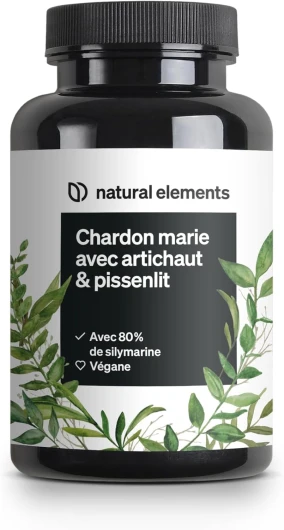 Complexe chardon Marie, pissenlit et artichaut – 120 gélules (4 mois) – fortement dosé avec 80% de silymarine – sans stéarate de magnésium, vegan
