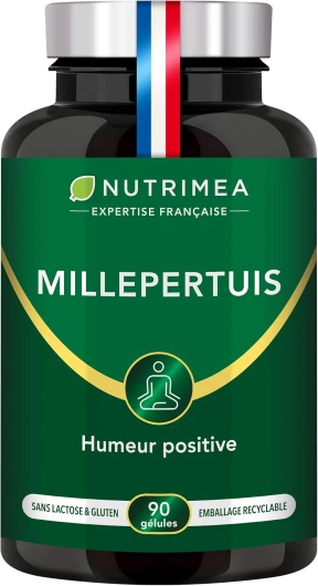 MILLEPERTUIS - Extrait Titré Hautement Concentré en Hypericine - 500mg - 100% Naturel - Anti-Déprime, Bonne Humeur, Anti-Stress & Sommeil - 90 Gélules Vegan - Nutrimea - Fabriqué en France