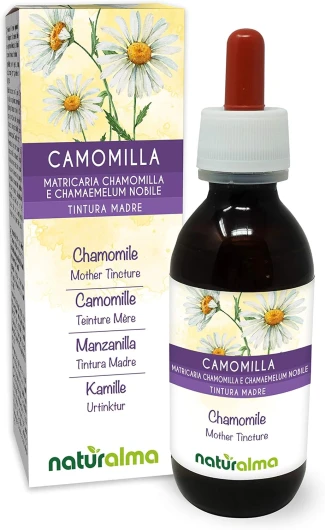 Camomille sauvage et romaine (Matricaria chamomilla et Chamaemelum nobile) fleurs Teinture Mère sans alcool Naturalma - Extrait liquide gouttes 120 ml - Complément alimentaire - Végétalien ou végan