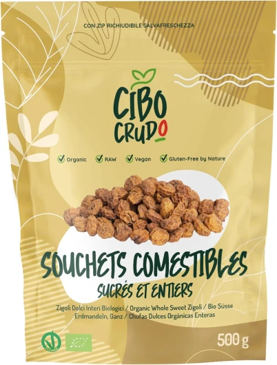 Souchet Entier Bio Décortiqué - 500g - Chufa Amande de Terre our Tiger Nuts - Sans Gluten et Cru - Tubercules Naturels et sans Pelure.