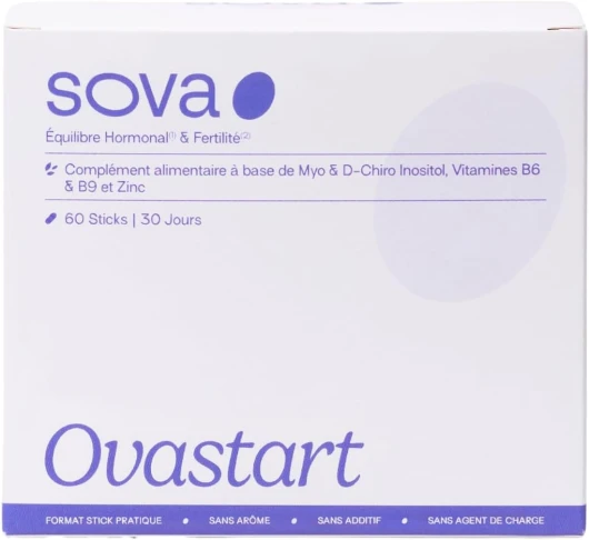 Ovastart - Complément Alimentaire SOPK - Équilibre Hormonal & Fertilité - À Base De Myo & D-Chiro-Inositol, Zinc, Vitamine B6 & B9 Brevetée Quatrefolic® - Made In France - 60 Sticks