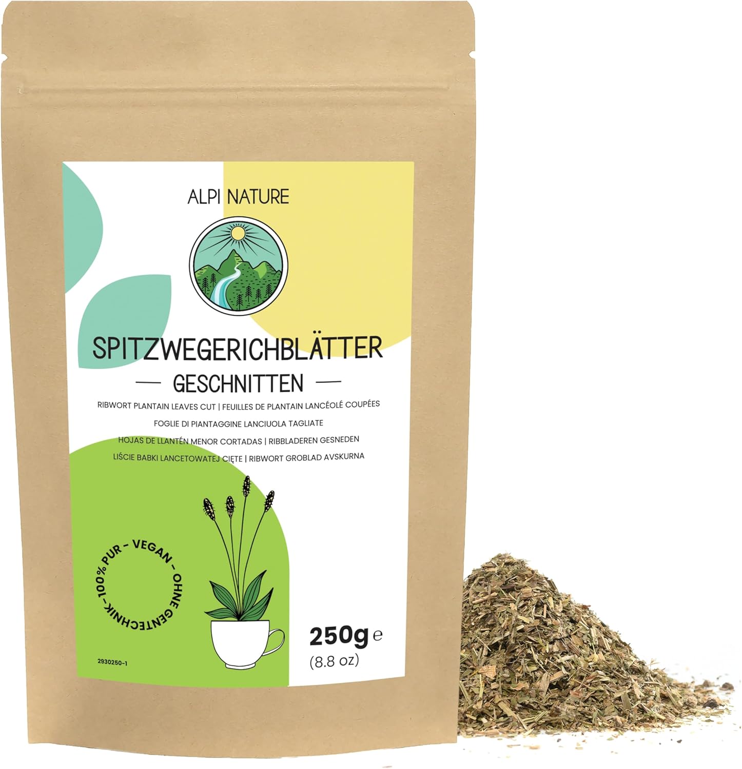 Thé de Plantain Lancéolé 250g par Alpi Nature, Feuilles de Plantain Séchées, Thé en Feuilles en Vrac, Herbe de Plantain Lancéolé pour la Préparation du Thé de Plantain et de la Tisane