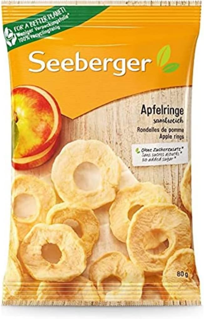 Rondelles de pomme : tranches de pommes séchées de qualité supérieure - naturellement sucrées et très savoureuses - sans sucre ajouté, vegan (1 x 80 g)