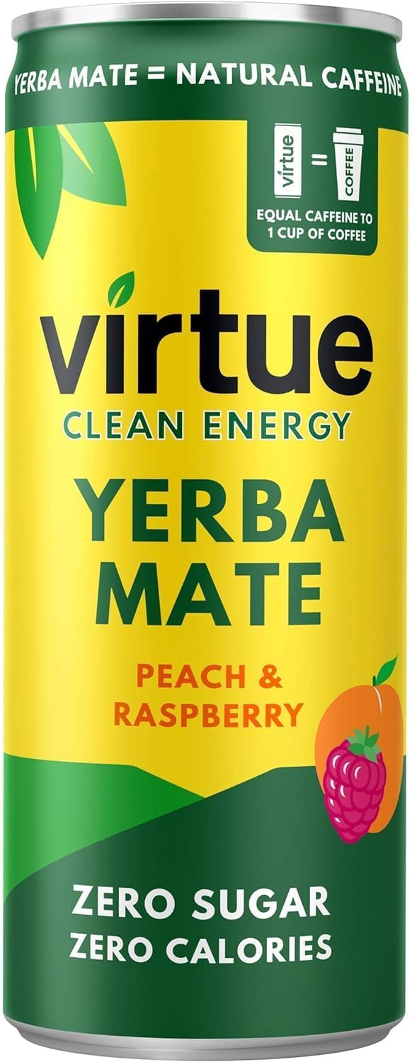 Yerba Mate – Boisson Énergisante Naturelle – Sans Sucre, Sans Calories, Végétalien, Sans gluten, Cétogène, Vitamine B - Lot de 12x250ml (Pêche et Framboise)