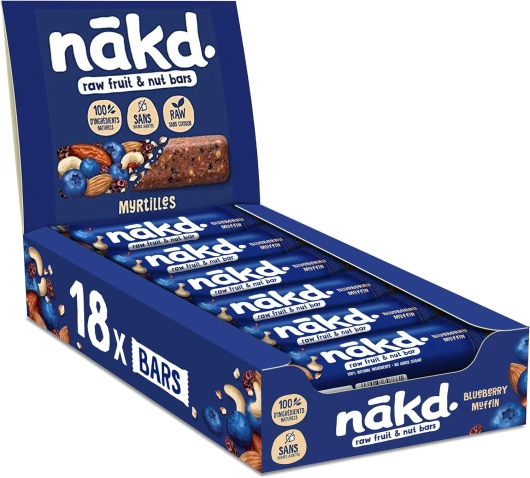 Nākd - Myrtilles - Raw Barres de Fruits et Noix - 100% D'ingrédients Naturels - Sans Sucre Ajoutés - Vegan - 18 x 35g