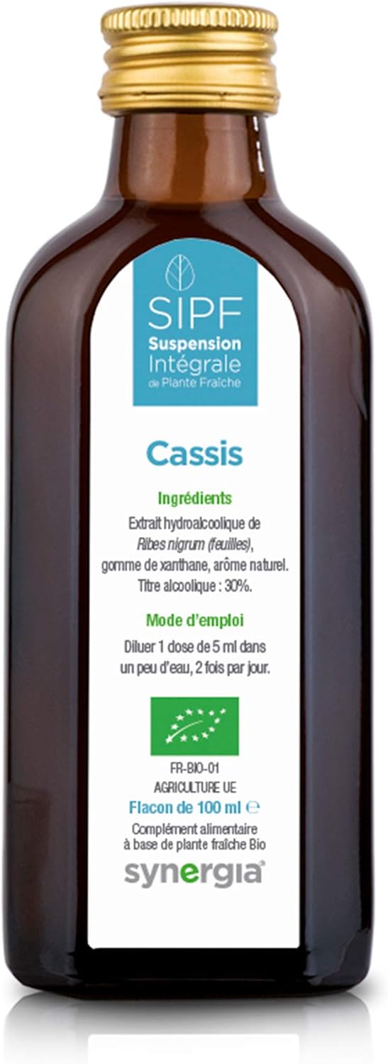 CASSIS Bio Français 100 ml - Solution Buvable De Plantes Fraîches - Soin des Articulations, Mobilité Articulaire, Douleur Articulaire - Origine France Certifiée Certifié AB - Laboratoire SYNERGIA