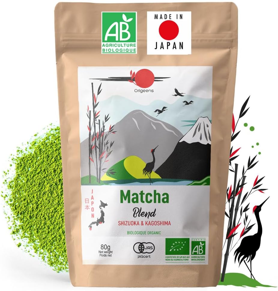 Thé Matcha Bio Japonais - Blend Shizuoka et Kagoshima - Poudre de Thé Vert Matcha Bio - Sachet 80gr - Matcha Tea