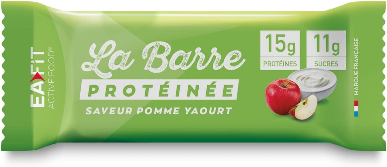 EAFIT La Barre Protéinée - Saveur Pomme Yaourt - Enrobée de chocolat au lait - 15g de protéines par barre - 5,5g de MG - faible en sucre - 12 vit et minéraux - Certifiée Anti-dopage