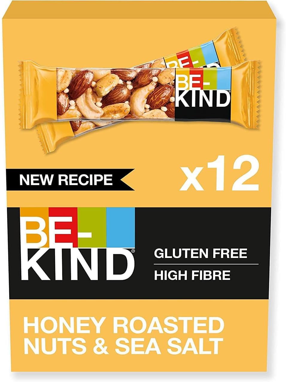 BE-KIND - Barres de Céréales - Noix Grillées au Miel & Sel Marin - Sans Gluten - Riches en Fibres - Grand Format - 12 x 40g