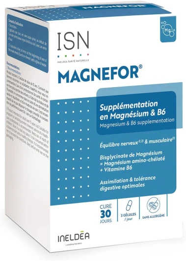 Magnefor® - Complément Alimentaire au Bisglycinate de Magnésium, Vitamines B6 et D, Taurine - Assimilation Optimale - Nervosité & Fatigue Passagère - Cure 30 jours