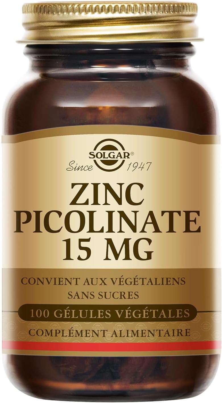 Zinc Picolinate 15mg - Défenses immunitaires - Zinc hautement assimilable - Nutriment Clé - Complément Alimentaire - Flacon de 100 gélules végétales