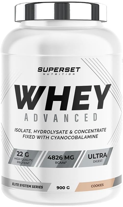 100% Whey Proteine Advanced (900g) - 74% de protéines - Isolat + Concentrat + Hydrolysat, Digestion optimisée, Riche en BCAA et en glutamine - Cookies