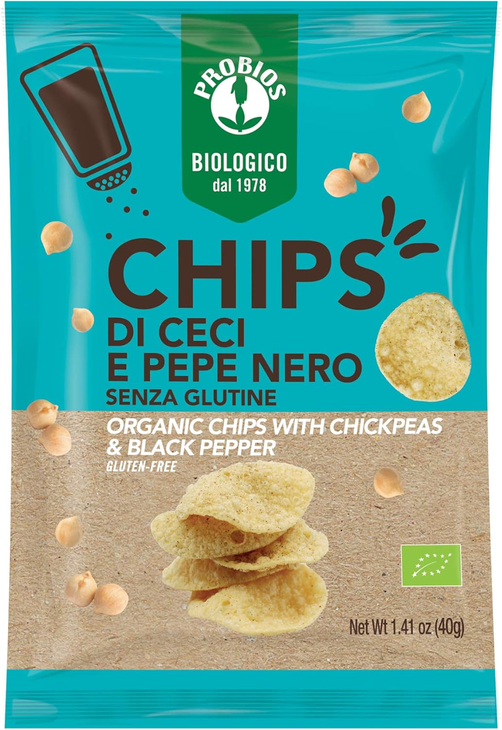 Probios Chips aux pois chiches et poivre noir biologique - emballage 12x40g