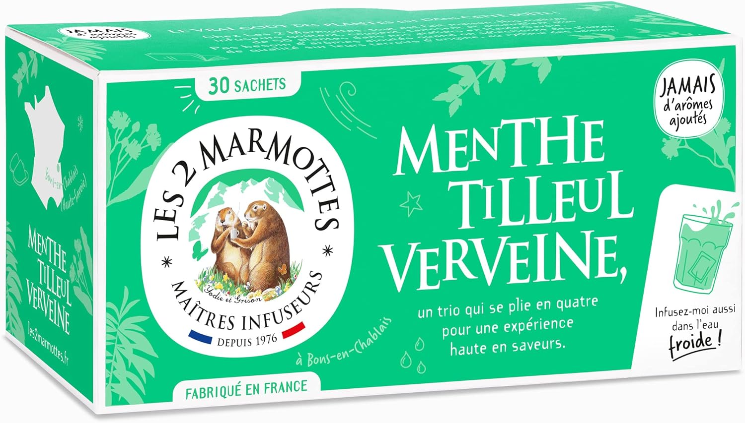 Infusion Menthe Tilleul Verveine Douceur et Fraicheur Bien-Être et Relaxation pour Le Soir, 30 unités