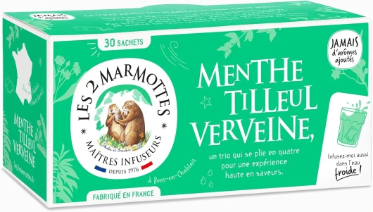 Infusion Menthe Tilleul Verveine Douceur et Fraicheur Bien-Être et Relaxation pour Le Soir, 30 unités