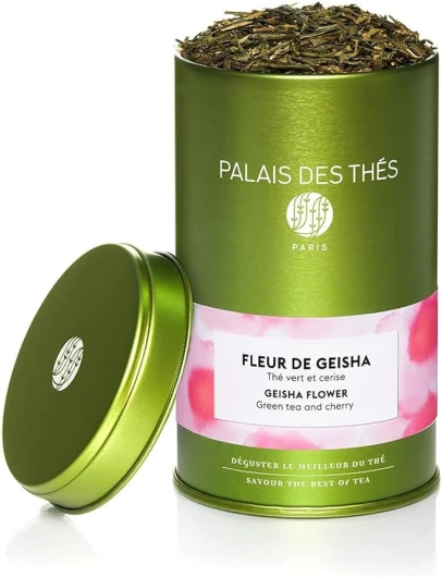Palais des Thés, FLEUR DE GEISHA, Thé Vert Parfumé, Mélange Floral et Fruité, Parfum Doux et Gourmand, Boite Métal 100g