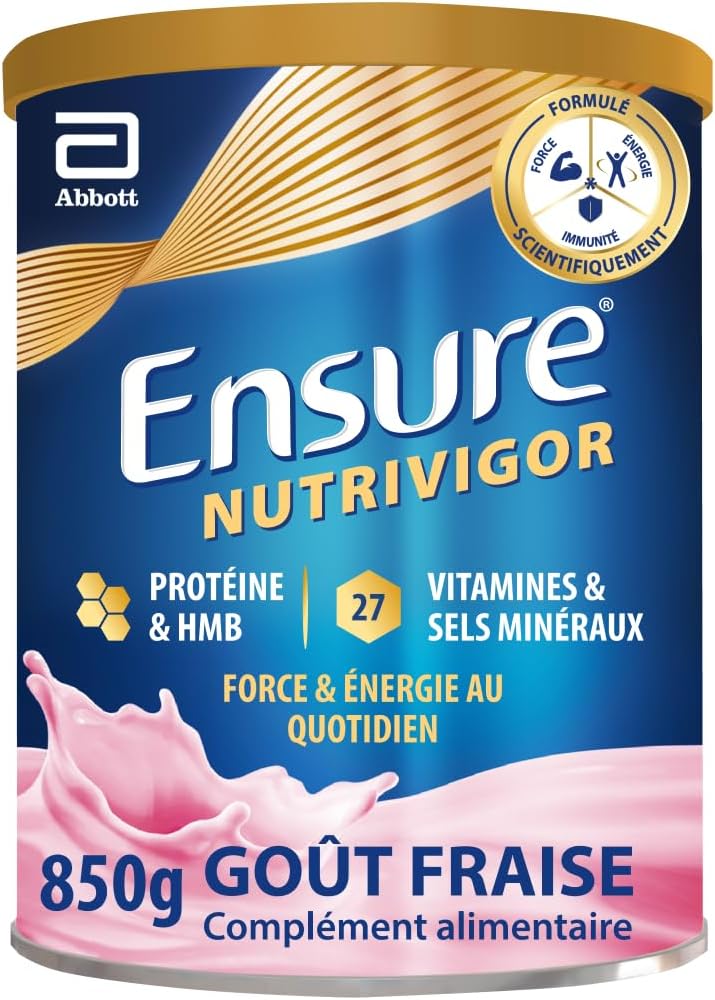 NutriVigor - Complément alimentaire avec protéines, 27 vitamines et minéraux et HMB - Pour une alimentation saine et équilibrée - Fraise - 1 x 850 g