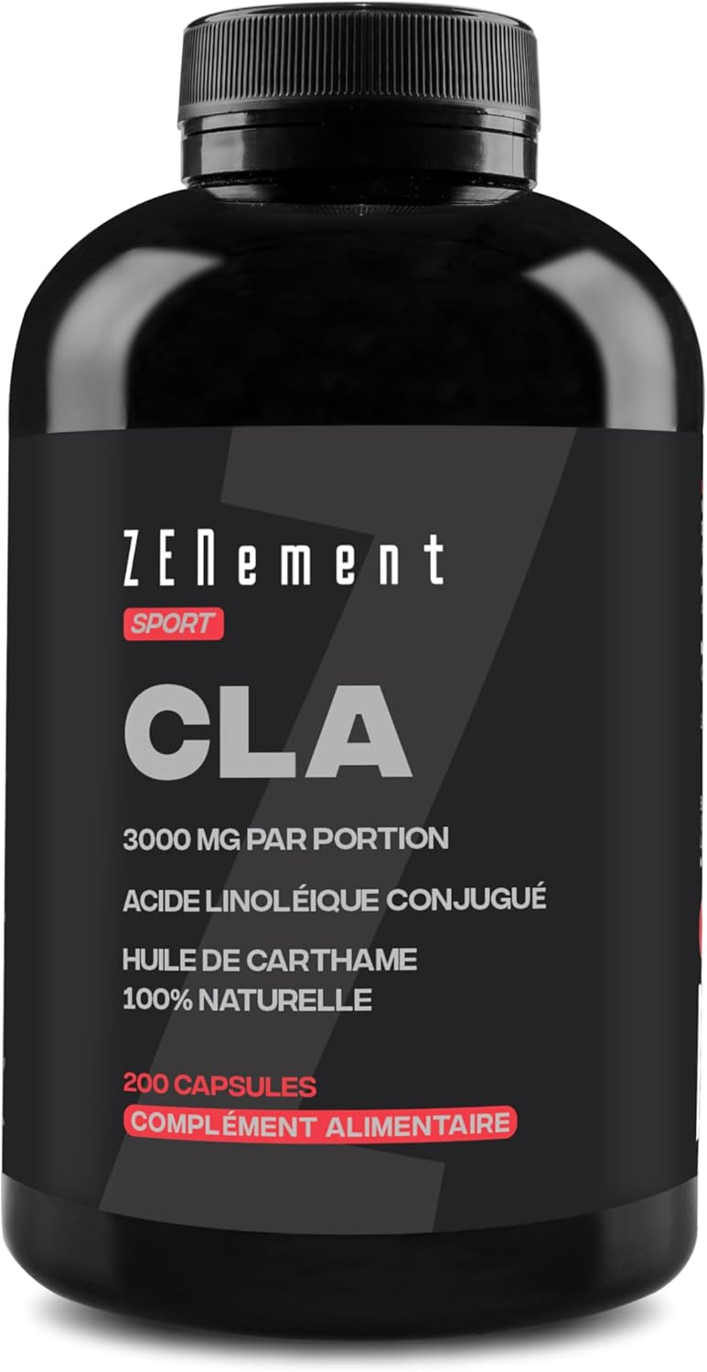 80% Acide Linoléique Conjugué CLA 3000mg par Jour - 200 Gélules (2Mois) - Issu de 100% d'Huile de Carthame - Source d'Acides Gras Essentiel Oméga 6 - Spécial Sport