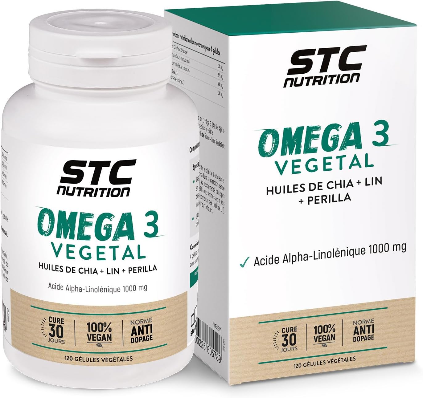 Omega 3 VEGETAL - Complément Alimentaire aux Huiles Végétales - Lin, Chia & Perilla - Source d'Acides Gras Essentiels Végétaux - Soutien du Fonctionnement Cardio-Vasculaire - Cure 30j