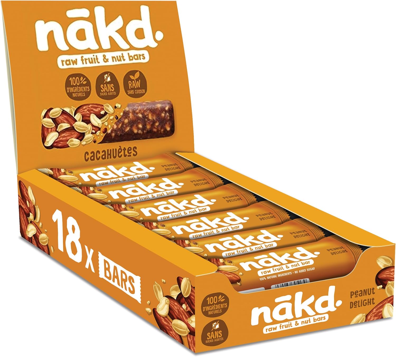Nākd - Cacahuètes - Raw Barres de Fruits et Noix - 100% D'ingrédients Naturels - Sans Sucre Ajoutés - Vegan - 18 x 35g - 630g