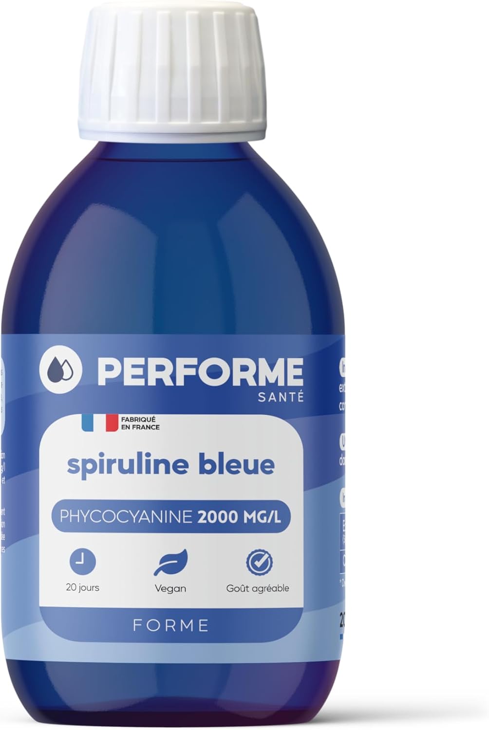Phycocyanine Française • Spiruline Bleue liquide • Concentrée à 2000mg/l • Immunité & Forme • Cure Entretien 20 jours • Goût agréable • 100% Naturel • Expert FR n°1 • Performe