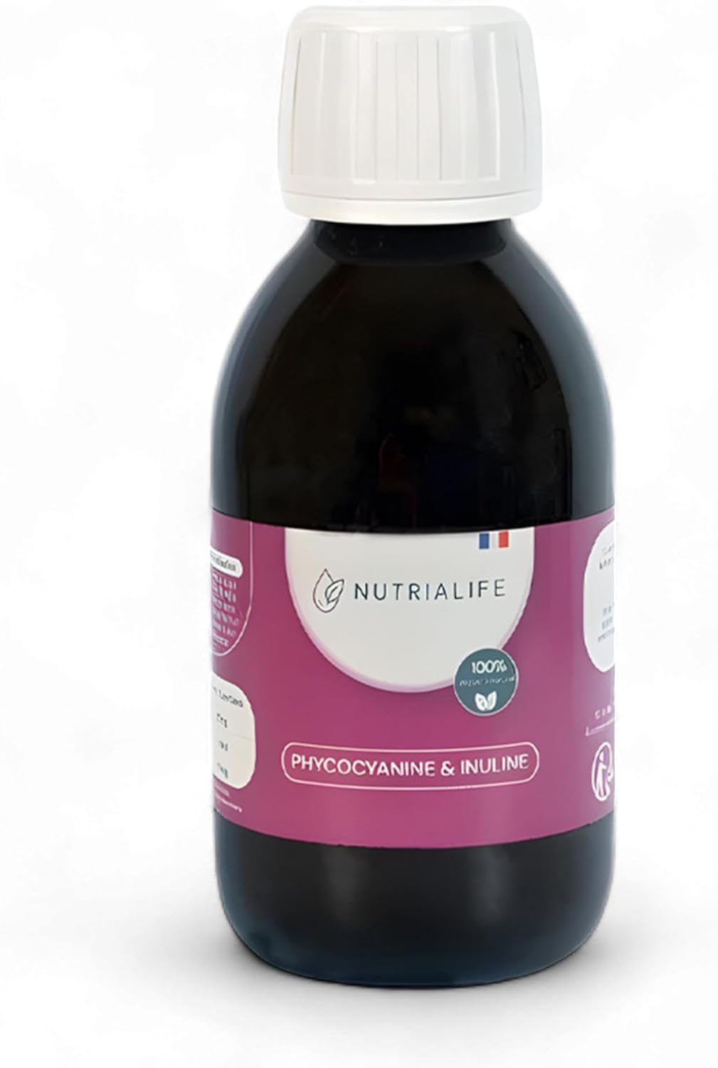 Nutrialife Spiruline Bleue Phycocyanine Liquide + Inuline Extrait Pure 5000 mg/l Booste Immunité et Performances Sportives - Antioxydant Culture Française Vegan (Flacon 150 ml)