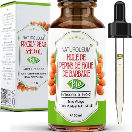 Huile de Pépins de Figue de Barbarie Bio 30ml - Pipette - Bouteille en Verre - 100% Pure, Naturelle, Pressée à Froid - Huile de Figue de Barbarie Bio Visage Anti-Âge et Anti Cerne Bio