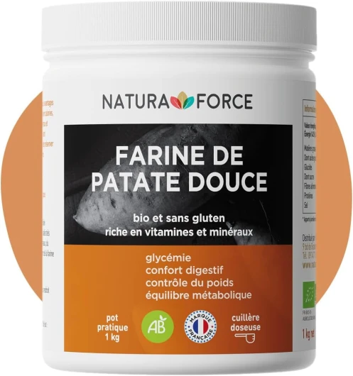 Farine de Patate Douce - 100% Bio - Sans Gluten et Sans OGM - Agriculture Biologique - Index Glycémique Faible - Idéale pour vos crêpes et gâteaux - Pot de 1 kg