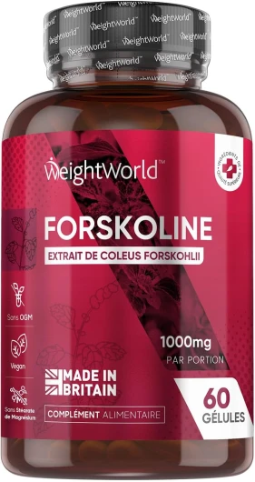 Forskoline Gélules 1000mg 60 Gélules Vegan - Extrait De Coleus Forskohlii - Forskoline Sans OGM & Sans Stéarate de Magnésium - WeightWorld