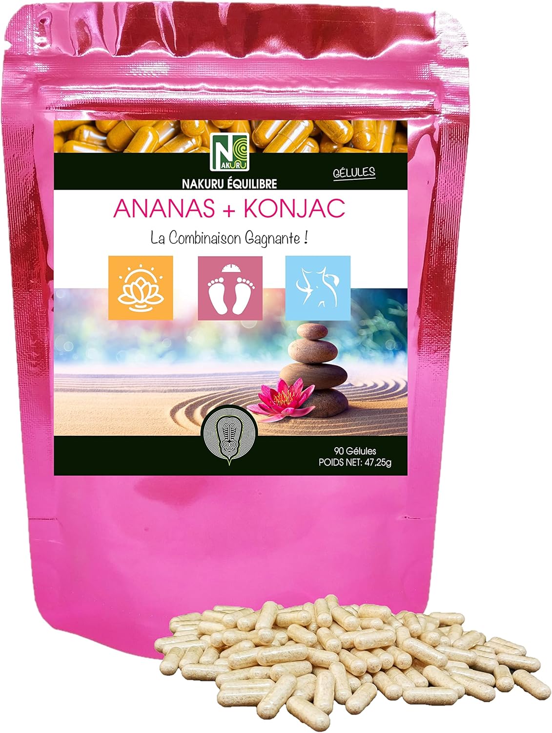 Ananas + Konjac - Gamme Équilibre - Fabriqué en France - "La Combinaison Gagnante !" - (90 Gélules de 525mg / Poids Net: 47,25g)