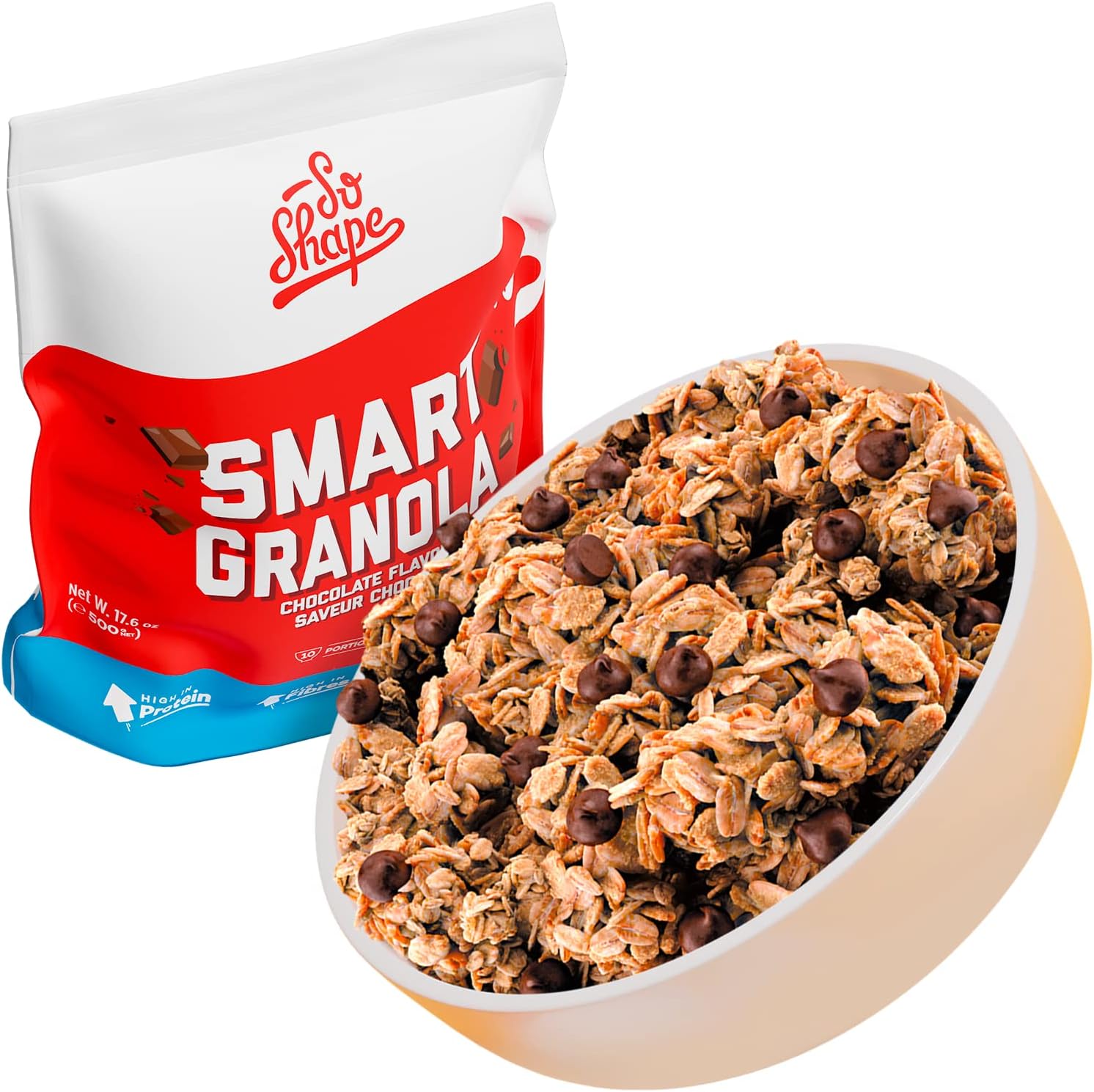 , Granola au Chocolat, Riche en protéines, Faible en sucre et en matières grasses, Au chocolat sans sucre, 2 Sachets de 500g