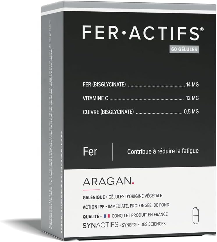 Synactifs - Feractifs - Complément Alimentaire Anti-Fatigue - Tonus et Vitalité - Fer Bisglycinate, Cuivre et Vitamine C - 60 gélules - 2 mois de prise - Fabriqué en France