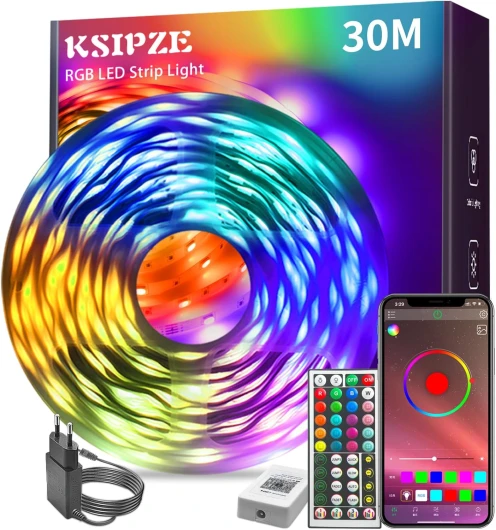 Led Chambre 30M Ruban Led Bande Lumière Décorative Multicolore, Rgb Guirlande de Lumineuse Dimmable avec Télécommande, Bluetooth APP, Musicale pour Parti,Maison,Salon