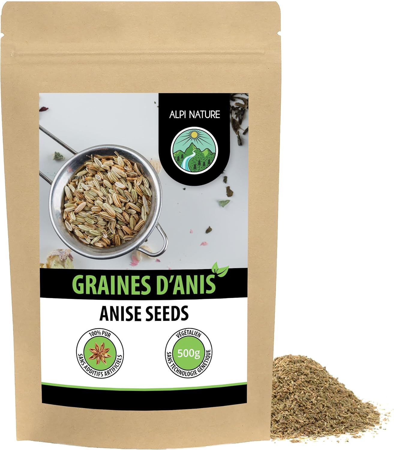 Anis entier (500g), graines d'anis, 100% naturel, thé d'anis sans additifs, vegan