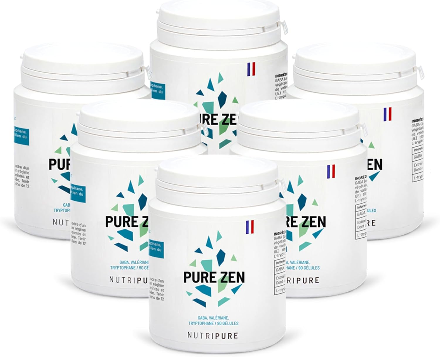 Pure Zen - Complément Alimentaire Anti Stress et Anxiété - Améliore la qualité du Sommeil et Favorise la Relaxation - GABA, Valériane, L-Tryptophane - 6x90 Gélules -6 Mois- Made in France