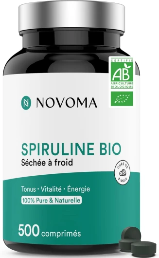Spiruline 500 mg, 100% Pure Sans Excipient, Immunité & Anti-Fatigue, 19% de Phycocianine, Riche en Protéines, Minéraux & Vitamines, Conditionné en France, 500 Comprimés Vegan