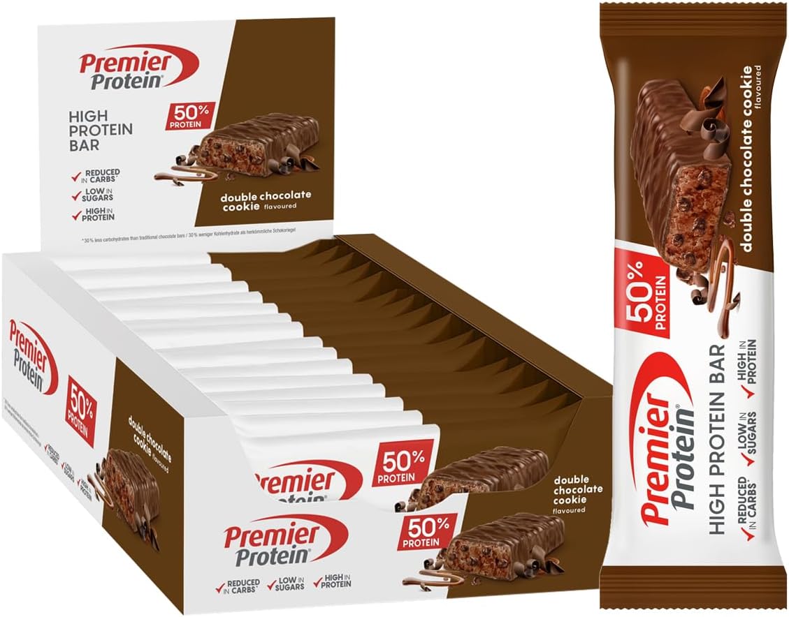 High Protein Bar Double Chocolate Cookie 16x40g - Haute teneur en protéines + Sans huile de palme