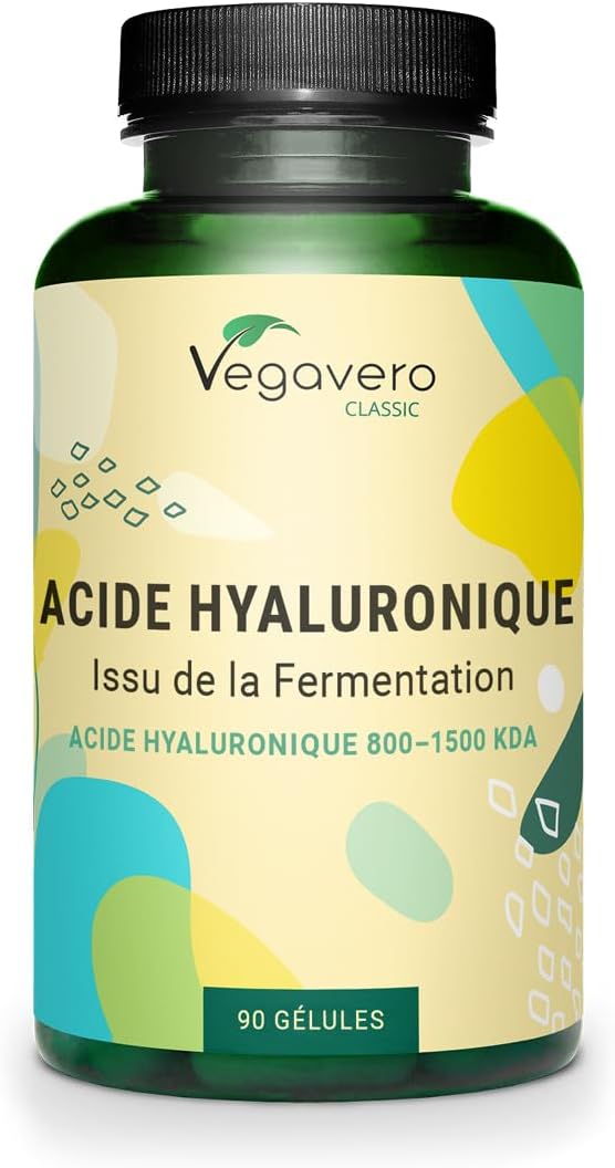 Acide Hyaluronique Pur Vegavero® 600 mg - 100% Naturel - 90 Gélules - VEGAN & Sans Additifs Artificiels - Anti-âge et Articulations
