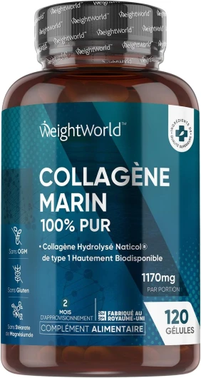 Collagène Marin Hydrolysé 100% Pur Type 1, 1170mg 120 Gélules, Peptides de Collagène Hydrolysé NatiCol Alternative À La Poudre, Pour Os, Articulations, Peau, Cheveux EFSA, Sans Stéarate de Magnésium