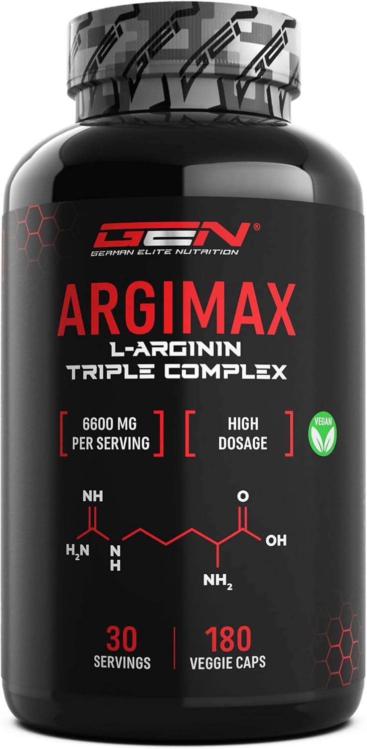 ARGIMAX - L-Arginine Triple Complexe - 6600 mg par portion journalière - Premium : Complexe d'AAKG, L-Arginine HCL & Nitrate d'Arginine - 180 capsules - Hautement dosé - Vegan