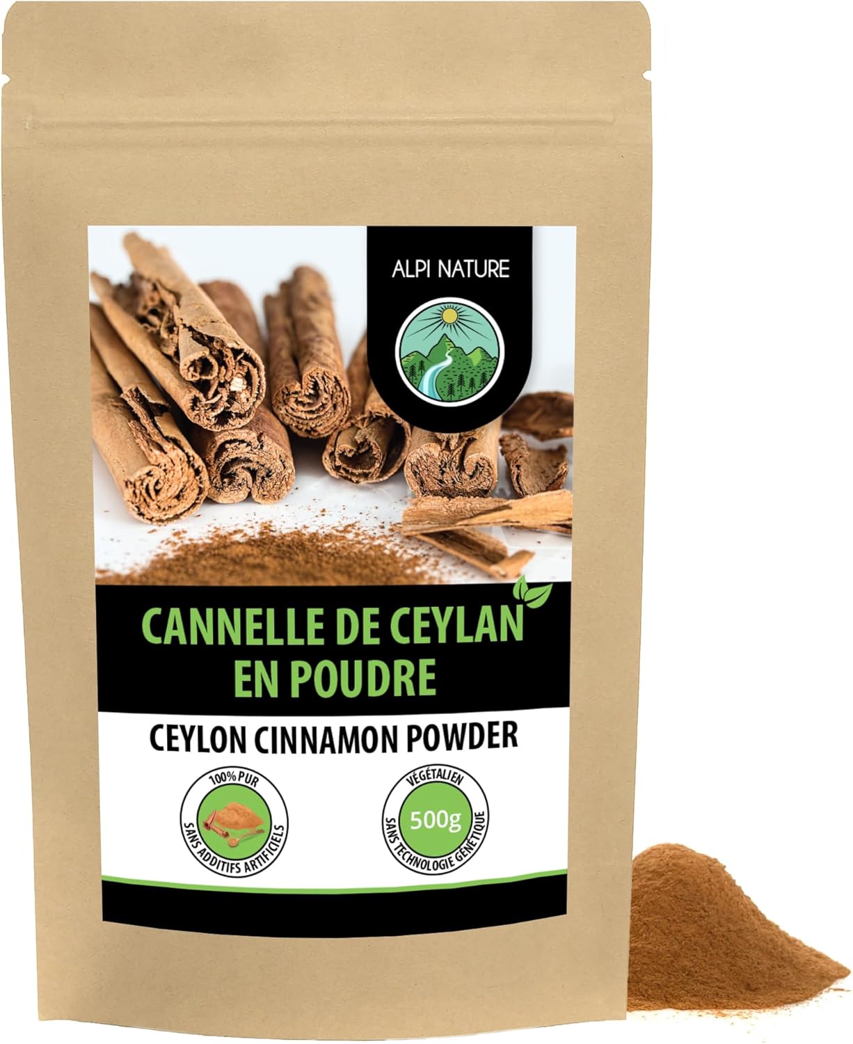 Cannelle de Ceylan (500g), cannelle en poudre, 100% tout naturel, cannelle séchée et moulue doucement, sans additifs, végétalienne