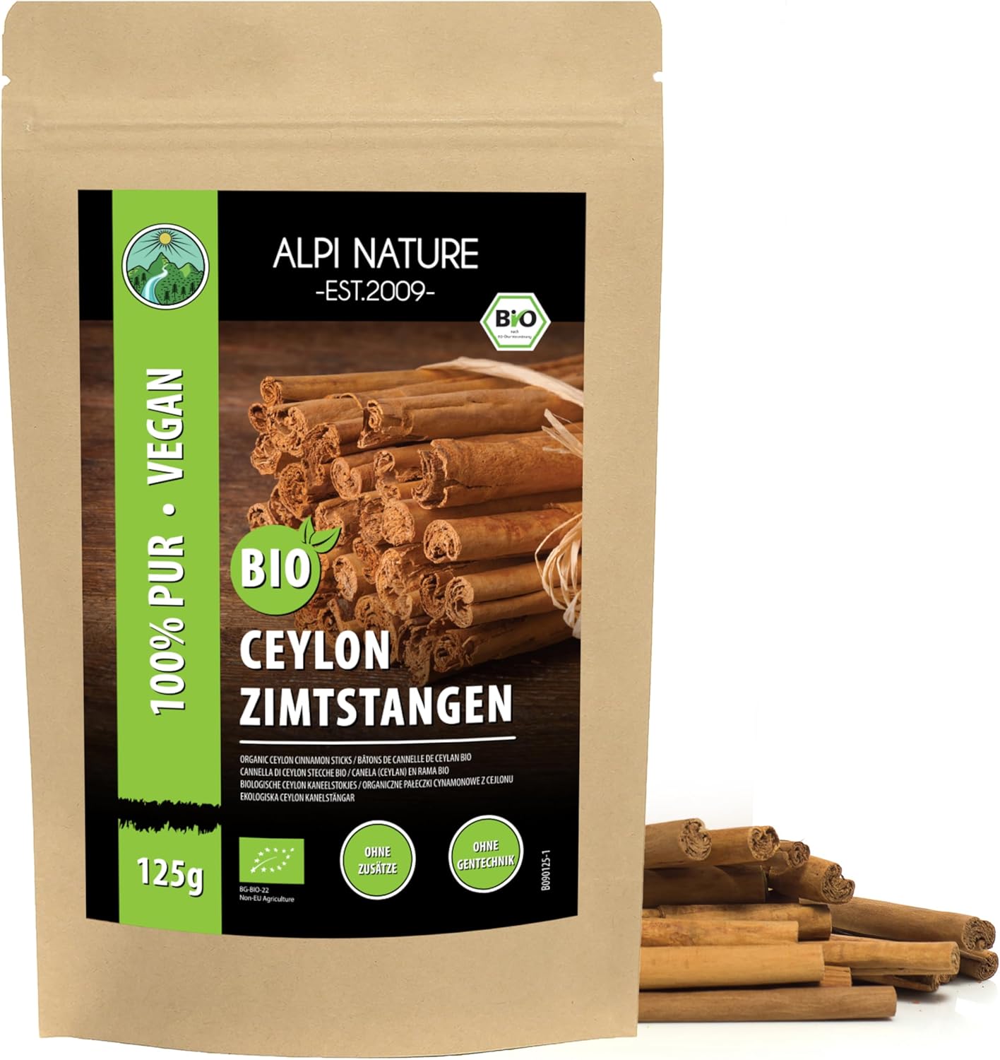 Bâtons de cannelle de Ceylan biologique (125g), cannelle entière issus de culture biologique certifiée, sans gluten, sans lactose, testés en laboratoire, végétaliens, 100% naturelle