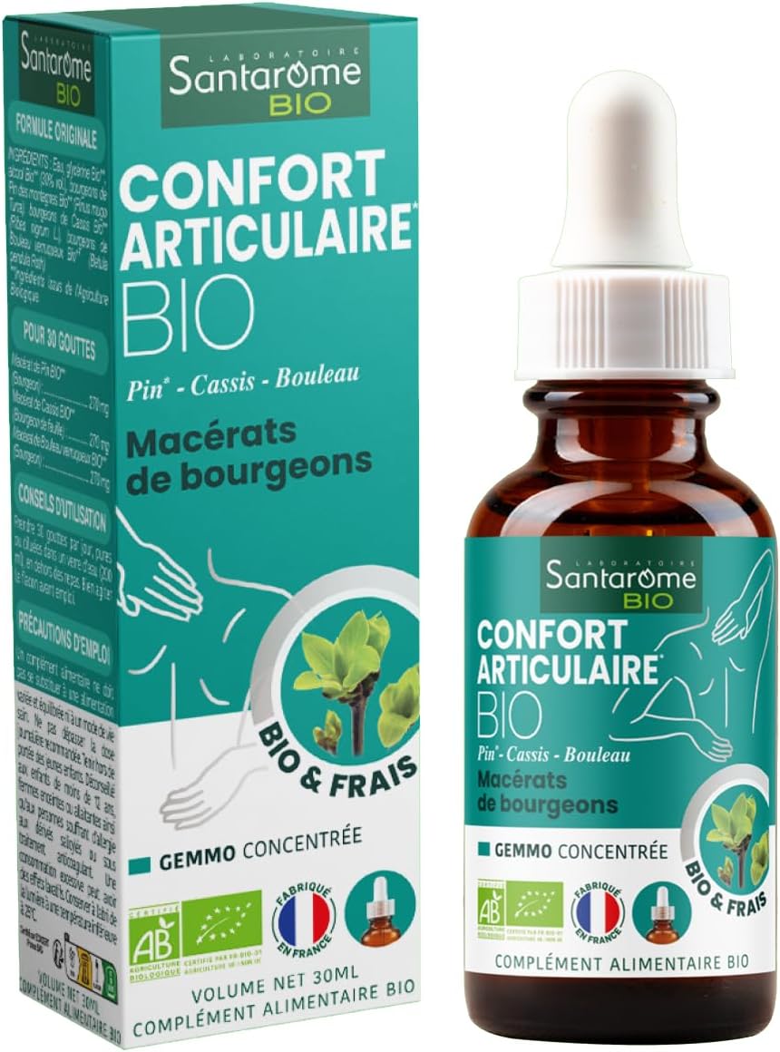 Confort Articulaire Bio - Macérat de bourgeons - Complément Alimentaire Articulations - Gémmothérapie - Pin, Cassis, Bouleau - - Flacon Pipette 30 ml - France
